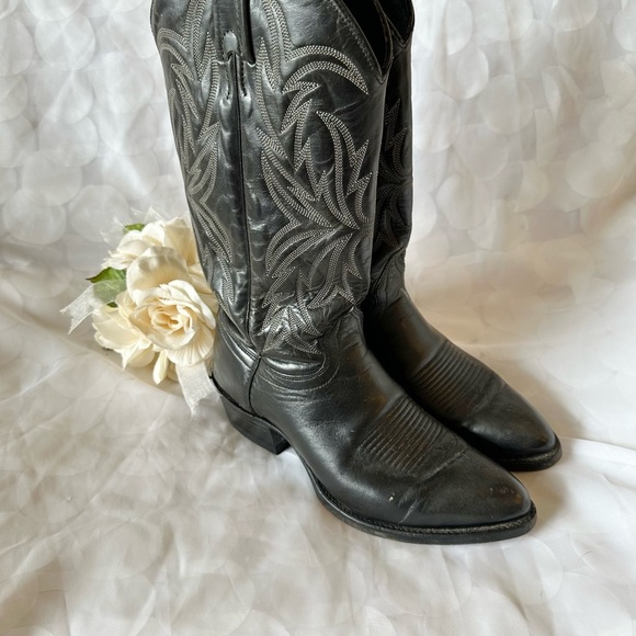 J. Chisholm VINTAGE Mens 8.5 D Black Western Cowboy Boots handcrafted in USA - Picture 3 of 10